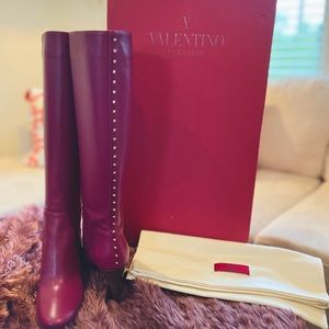 VALENTINO GARAVANI Rockstud leather knee-high boots